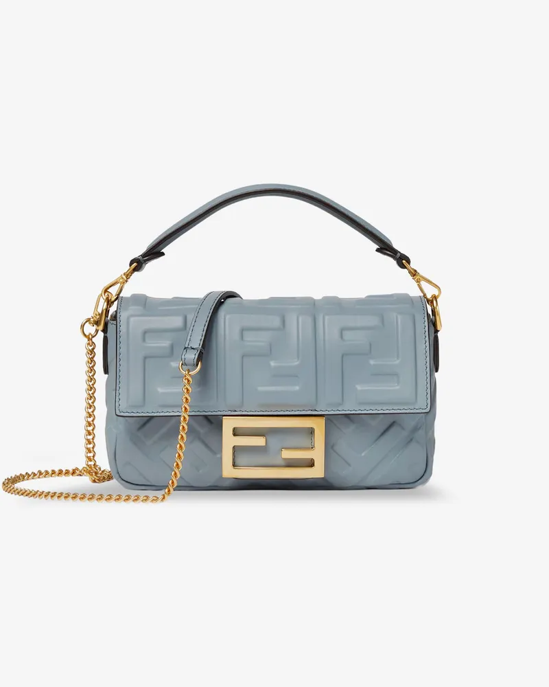 Fendi Baguette Mini leather crossbody bag with embossed FF motif -  - gender_Woman Blue