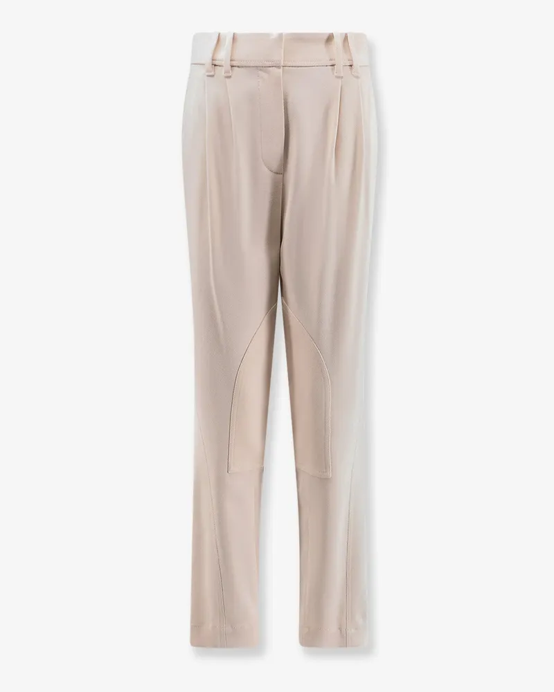 Brunello Cucinelli Equestrian stretch viscose and wool twill trousers with Monili -  - gender_Woman White