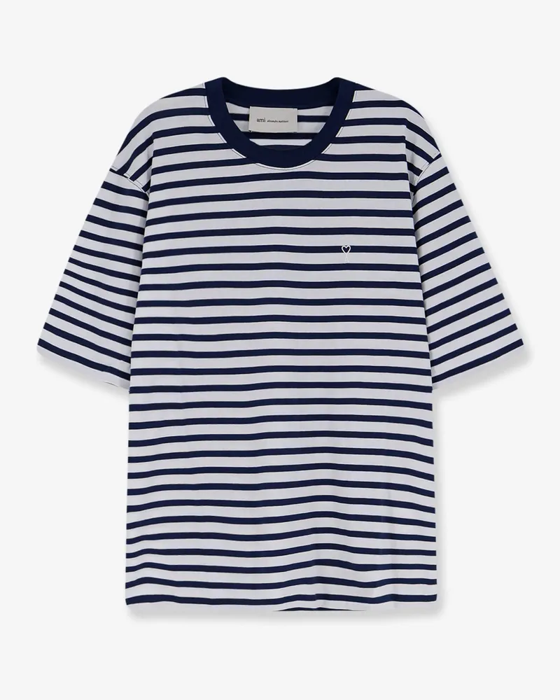 AMI Paris Cotton T-shirt with embroidered logo on the front -  - gender_Man Blue