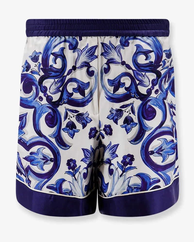 Dolce & Gabbana Silk shorts with Maiolica print -  - gender_Woman Blue