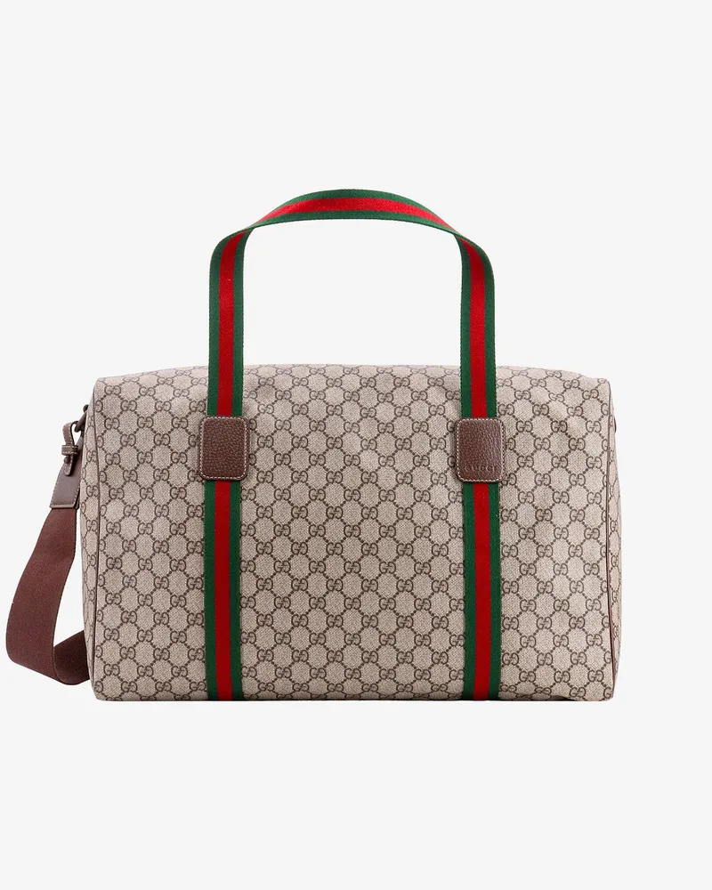 Gucci GG Supreme Fabric and leather travel bag with Web detail -  - gender_Man Beige