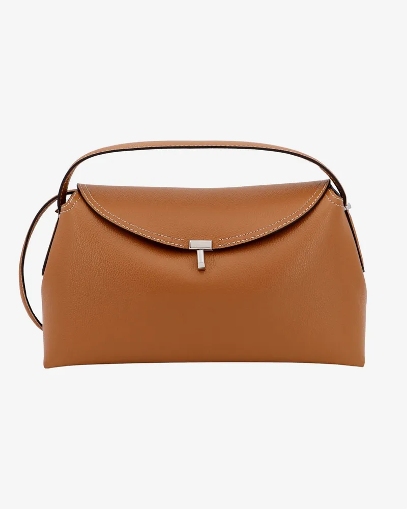 Totême T-lock leather handbag with contrasting stitching -  - gender_Woman Brown