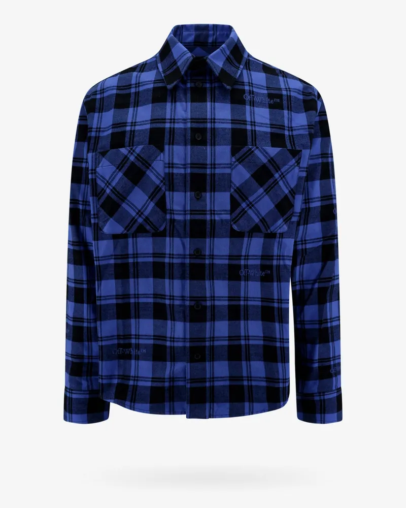 OFF-WHITE Cotton shirt with check motif -  - gender_Man Blue