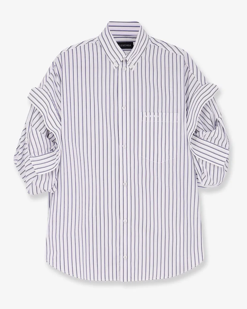 Balenciaga Tucked Sleeve striped cotton shirt -  - gender_Woman White