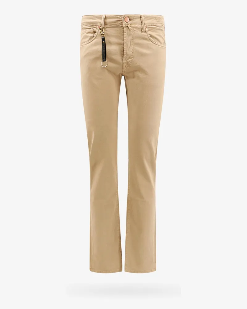 Incotex Stretch cotton trouser with back suede logo patch -  - gender_Man Beige