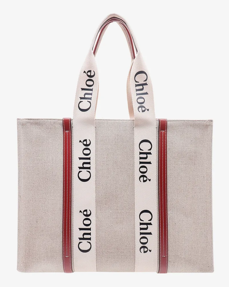 Chloé Linen shoulder bag with logo print -  - gender_Woman Beige