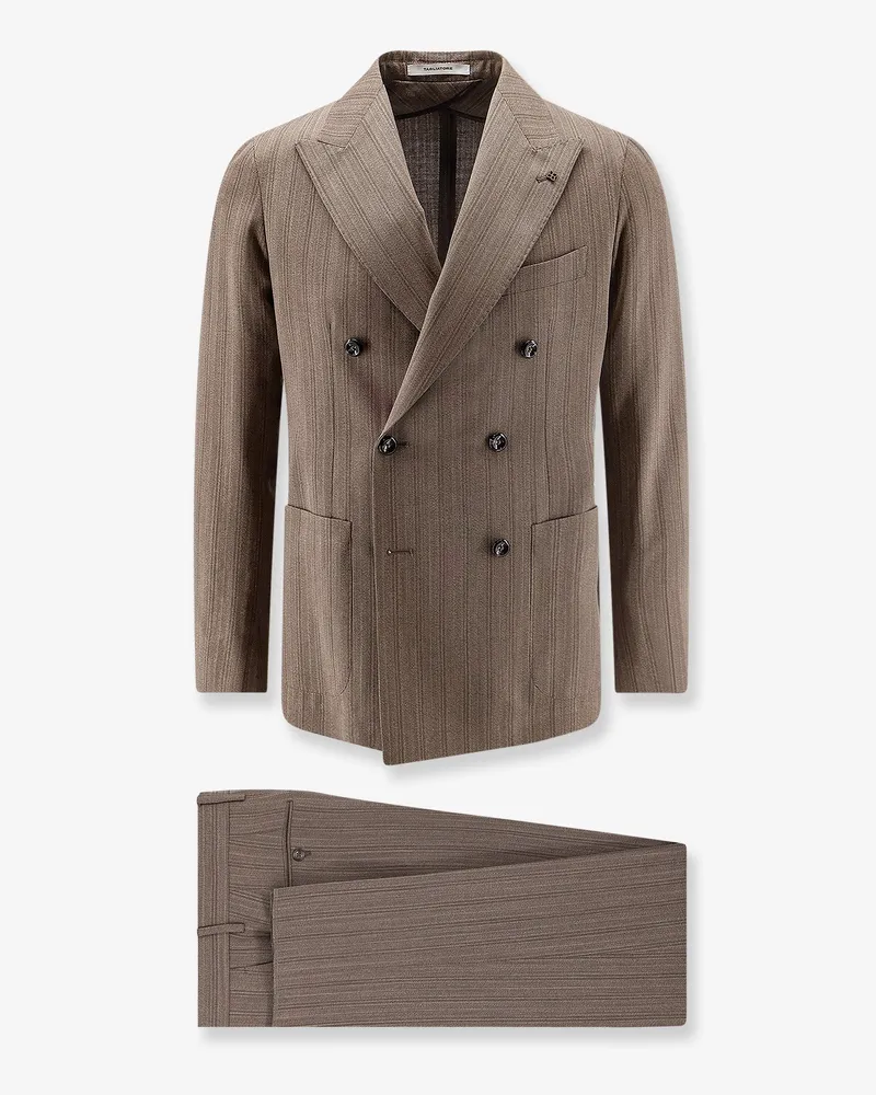 Tagliatore Double-breasted virgin wool suit with herringbone pattern -  - gender_Man Beige