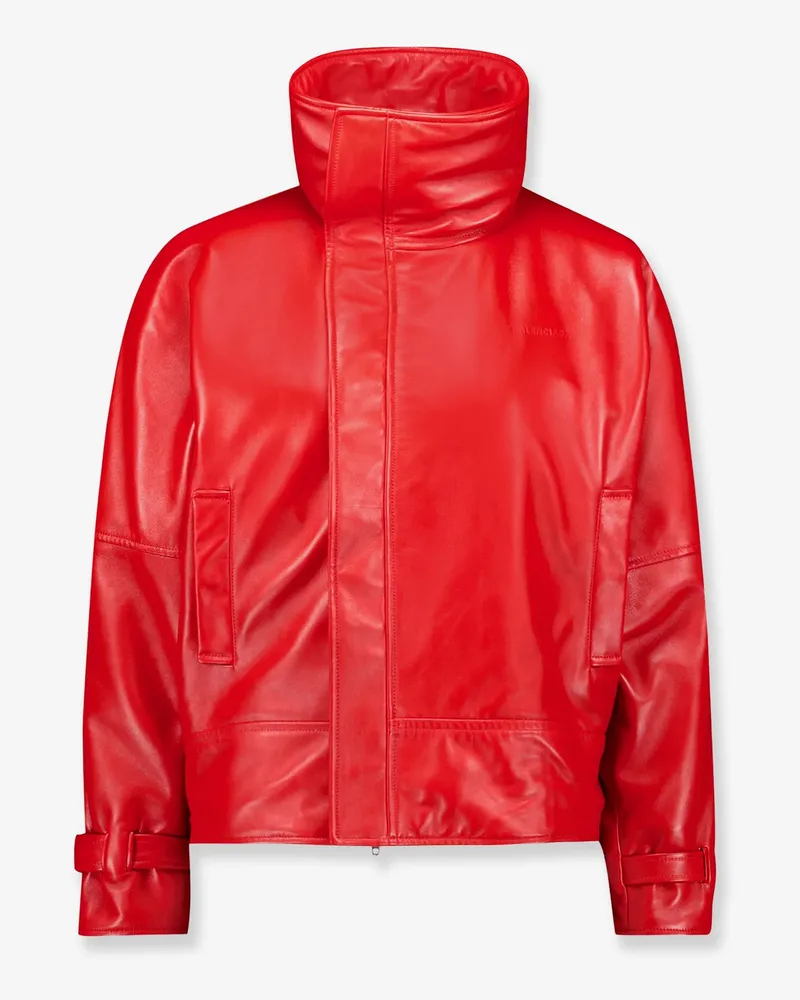 Balenciaga Arrotondato leather jacket with engraved lettering logo on the front -  - gender_Woman Red