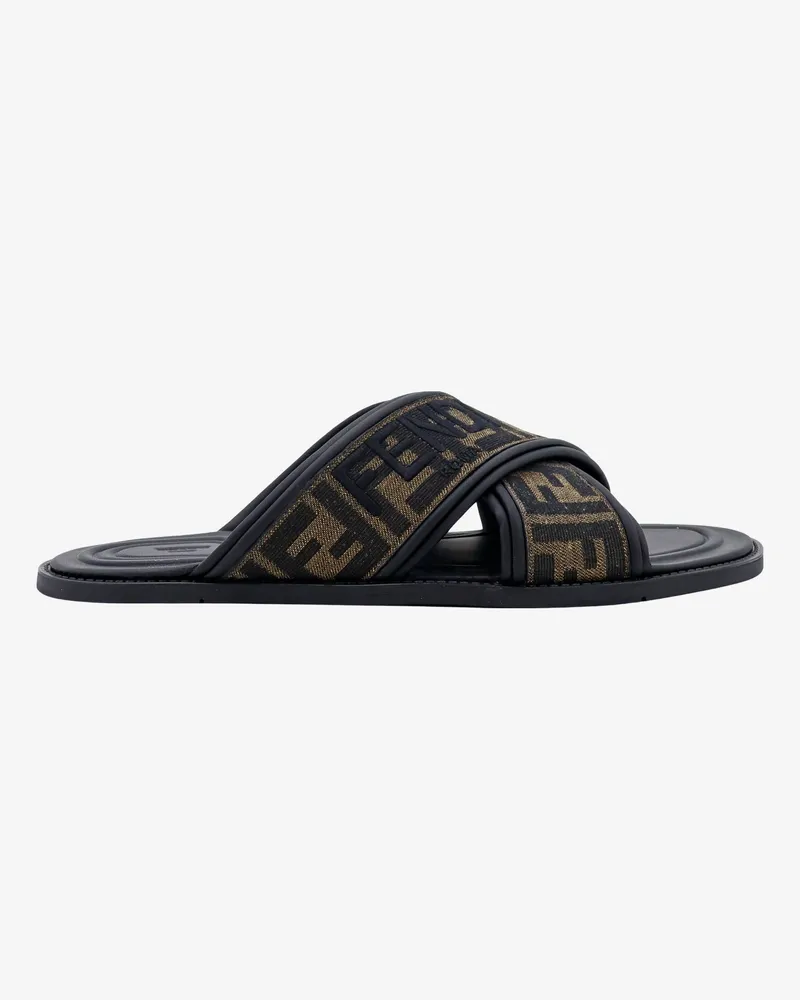 Fendi FF jacquard fabric sandals with embroidered logo -  - gender_Man Black
