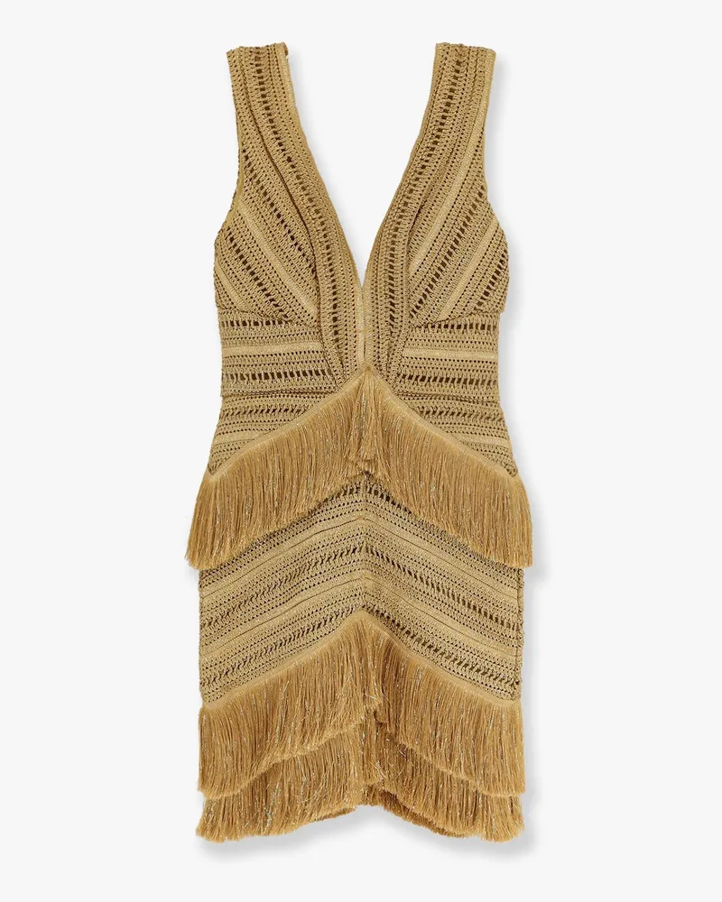Pat Bo Pampas mini dress with embroidery and fringes -  - gender_Woman Beige