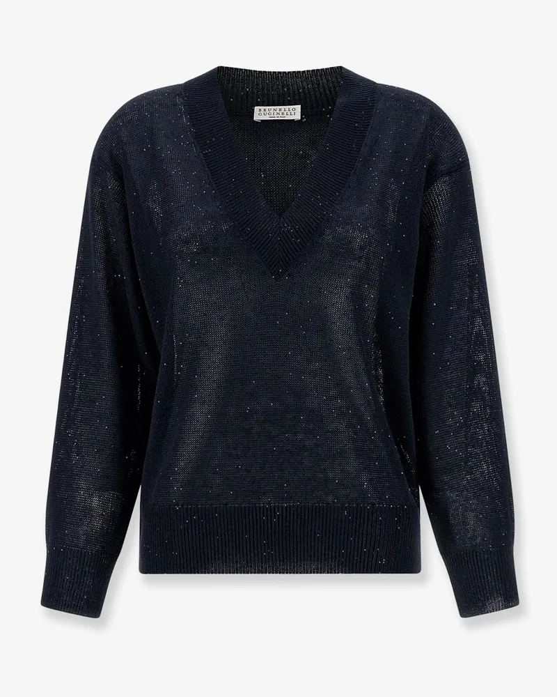 Brunello Cucinelli Dazzling linen and cotton blend sweater -  - gender_Woman Blue