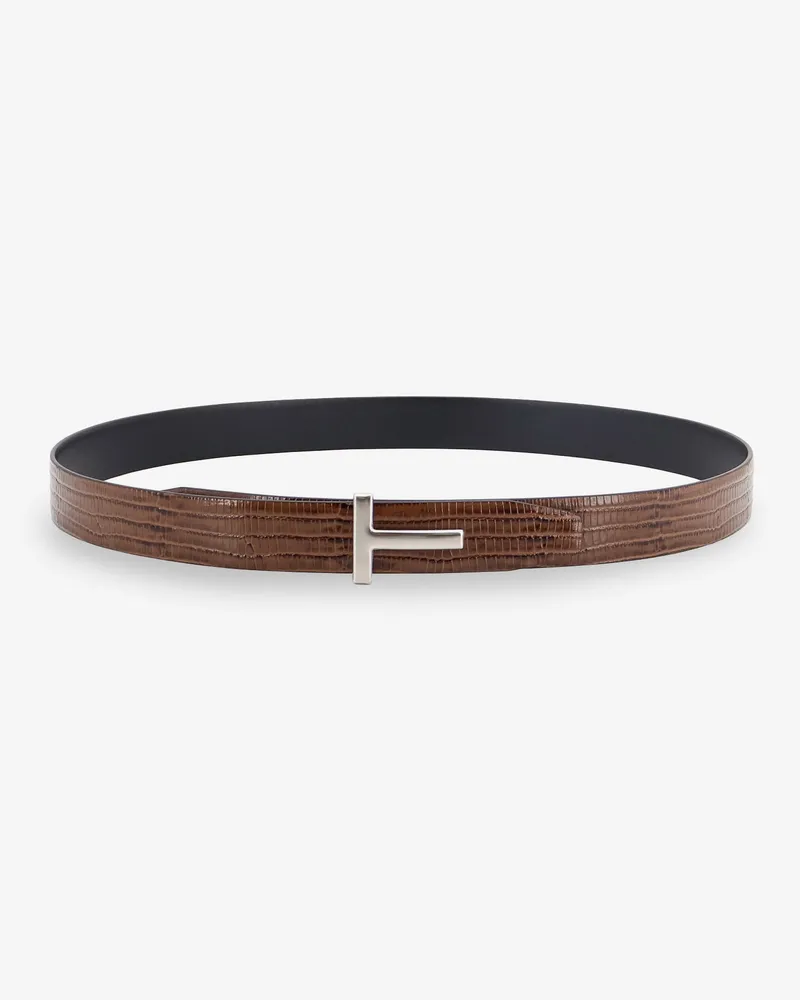 Tom Ford Crocodile-effect leather belt -  - gender_Man Brown
