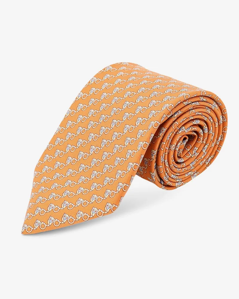 Ferragamo Sik tie with Owl print -  - gender_Man Orange