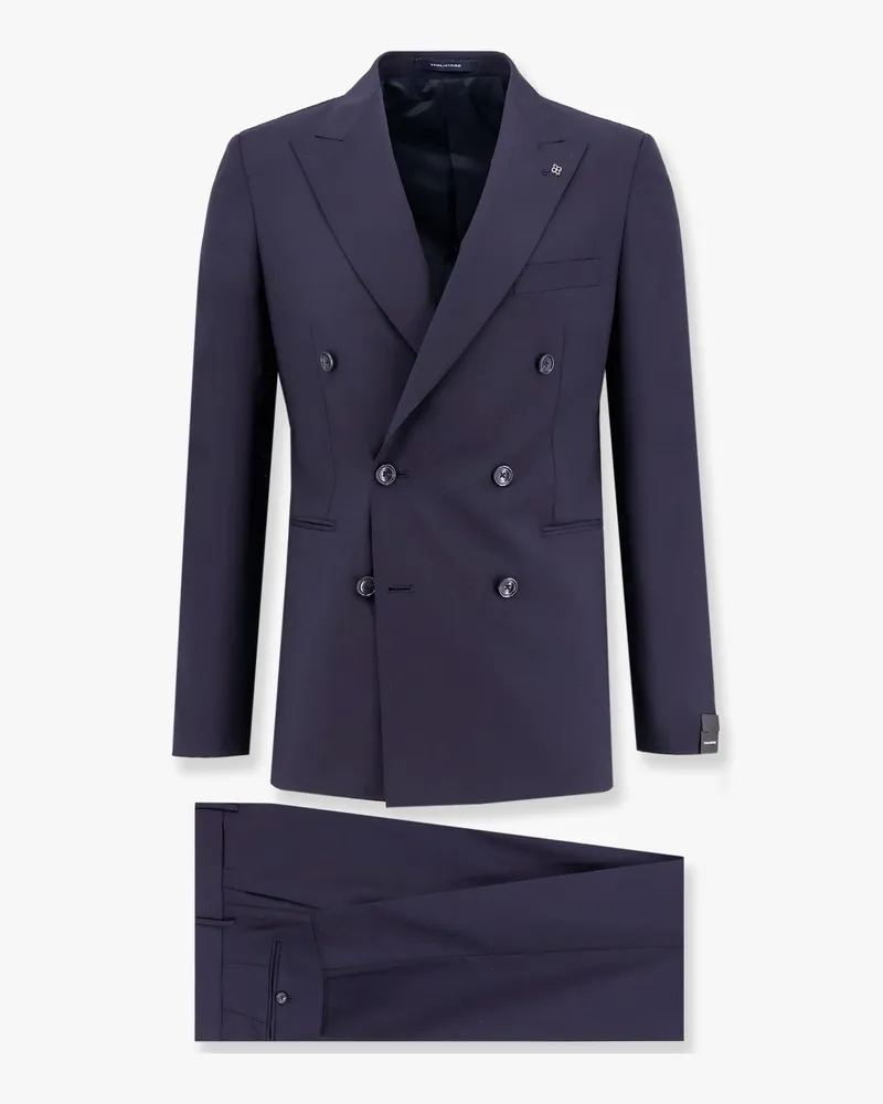 Tagliatore Wool suit with peak lapel and removable brooch iconic detail -  - gender_Man Blue