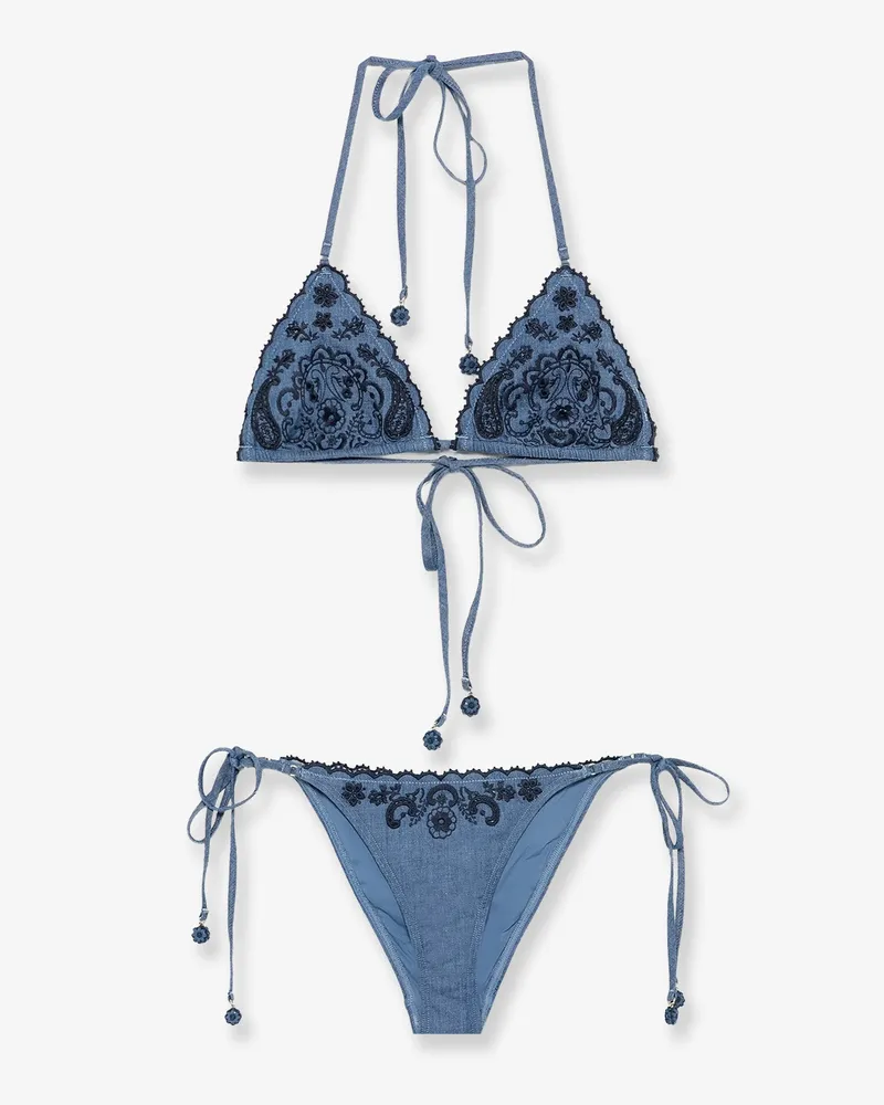 Zimmermann Aster denim bikini with all-over embroidery -  - gender_Woman Blue