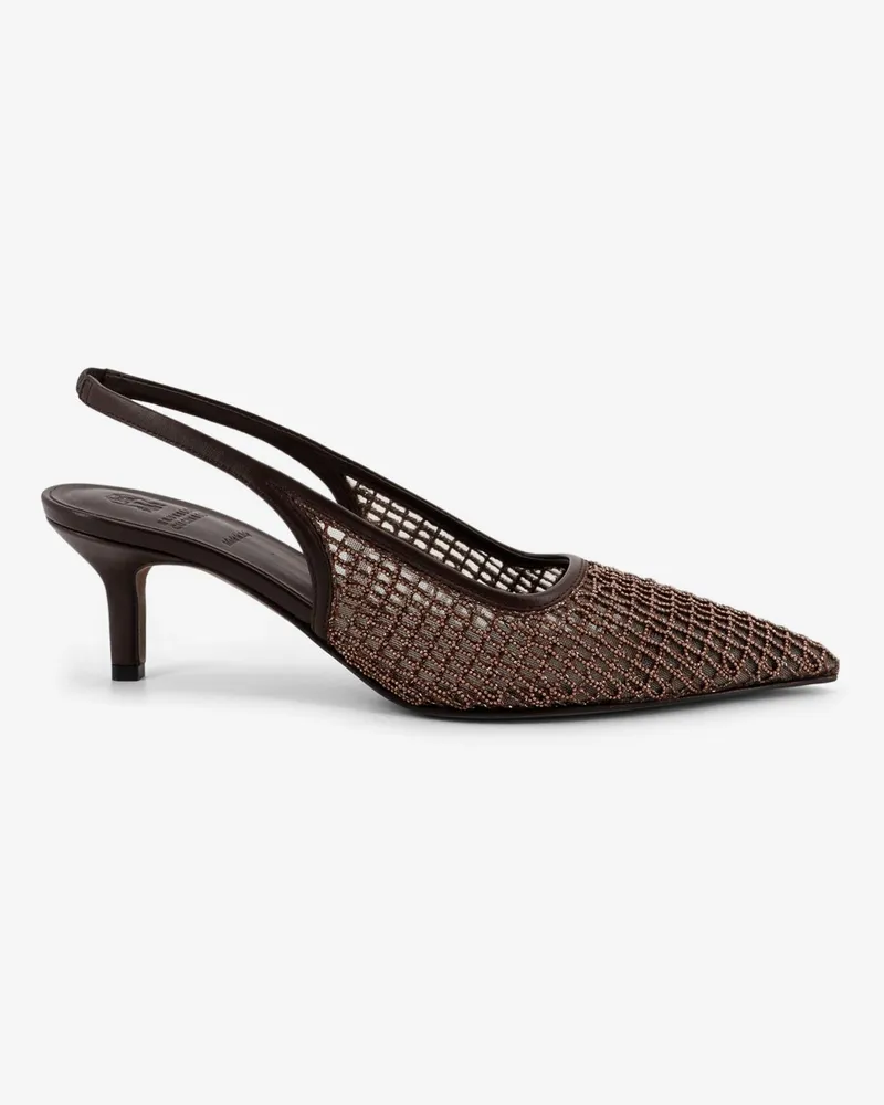 Brunello Cucinelli Leather décolleté with Precious Net detail -  - gender_Woman Brown