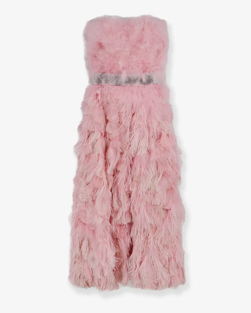 Dolce & Gabbana Silk long dress with feathers -  - gender_Woman Pink