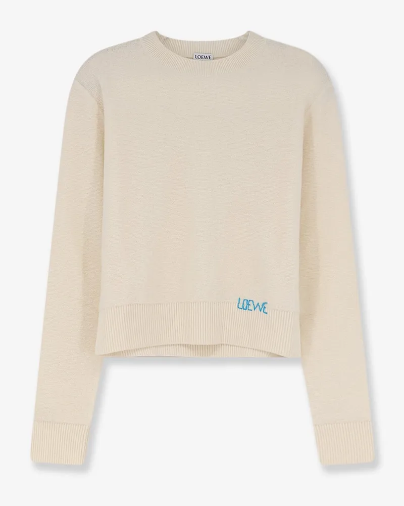 Loewe Wool sweater with contrasting embroidered logo on the bottom -  - gender_Woman White