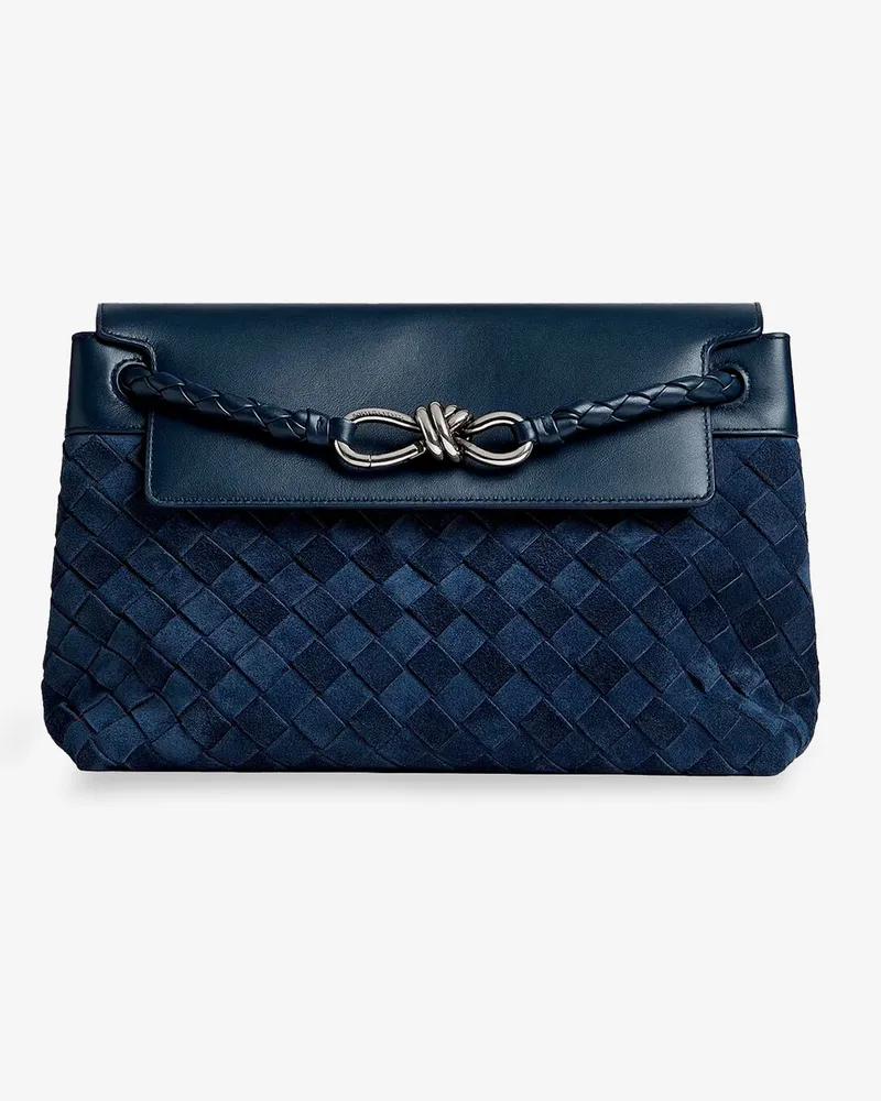 Bottega Veneta Andiamo Messenger suede crossbody bag with Intrecciato motif -  - gender_Man Blue