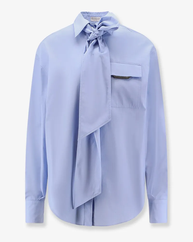 Brunello Cucinelli Cotton shirt with Monili detail -  - gender_Woman Blue