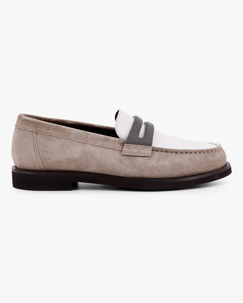 Brunello Cucinelli Suede and leather loafer with monili detail -  - gender_Woman White