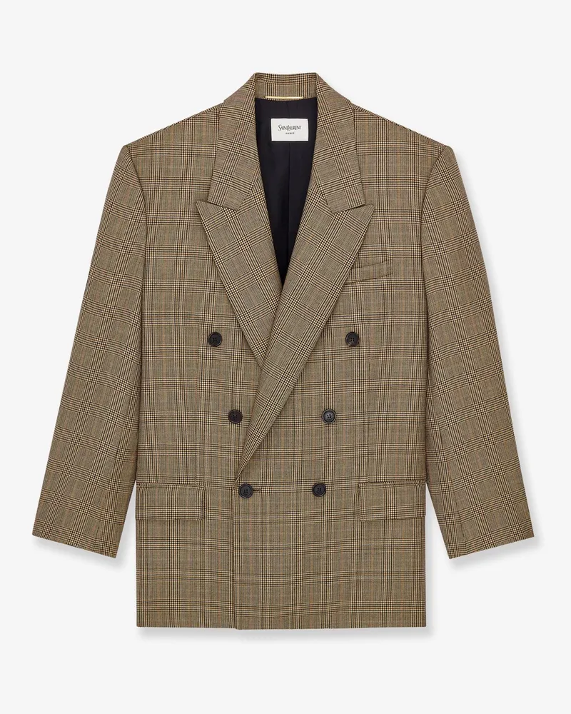Saint Laurent Prince-of-Wales certified wool blazer -  - gender_Woman Beige