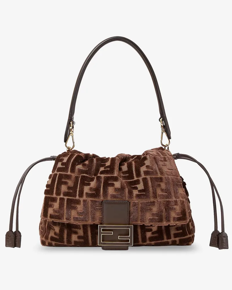 Fendi Mamma Baguette Medium FF velvet jacquard crossbody bag -  - gender_Woman Brown