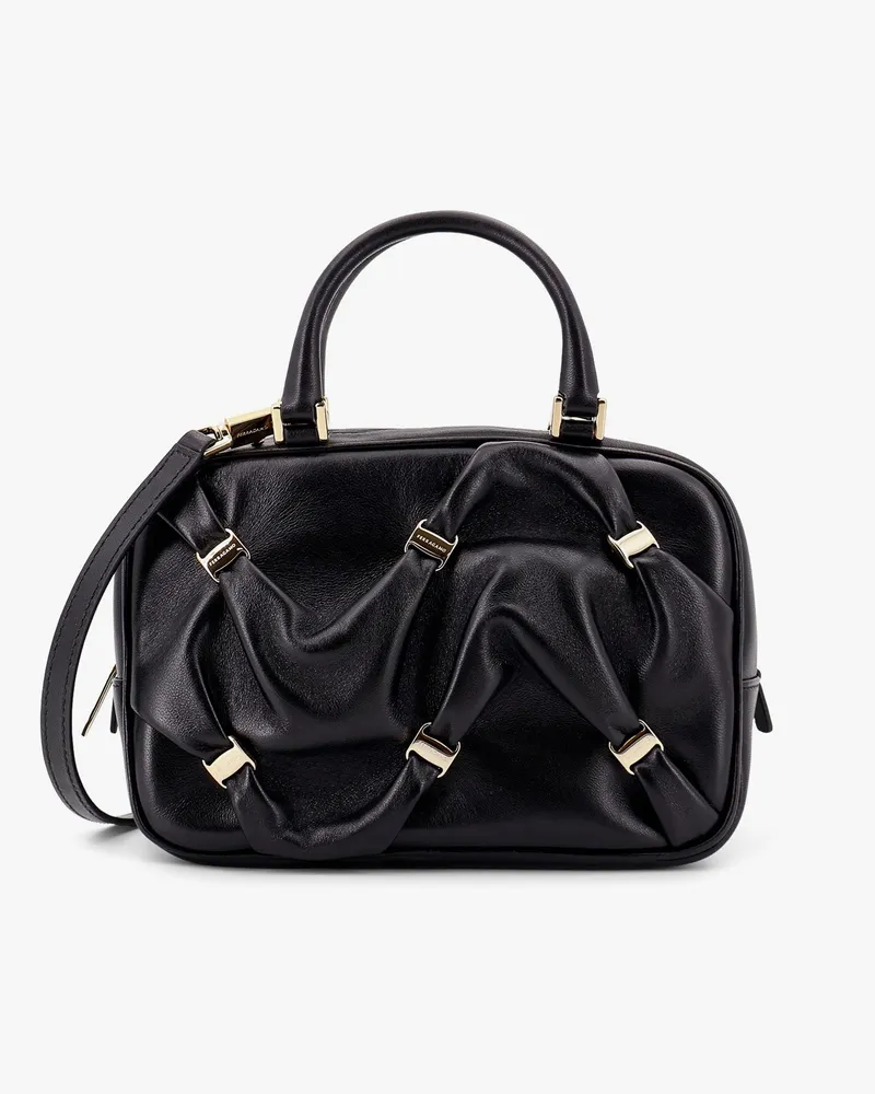 Ferragamo Leather handbag with draped details secured by mini vara bows -  - gender_Woman Black