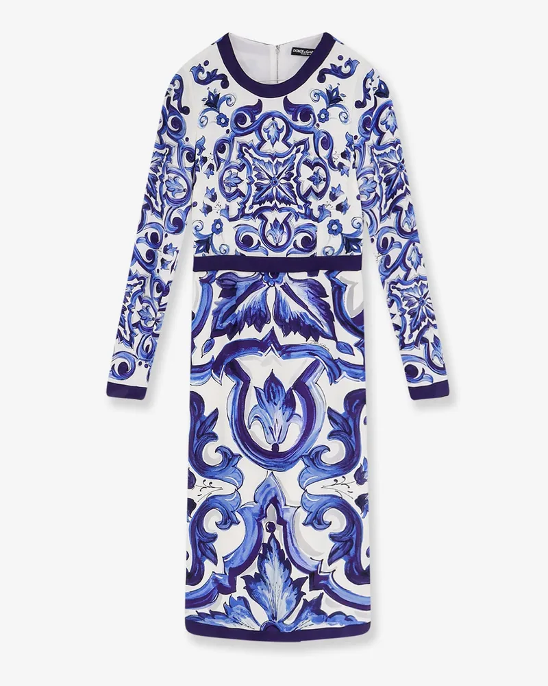 Dolce & Gabbana Silk blend dress with Maiolica print -  - gender_Woman Blue