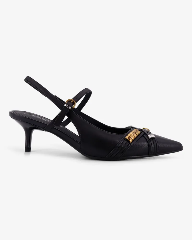 Pinko Gloria 18 leather pumps with metal lettering detail -  - gender_Woman Black
