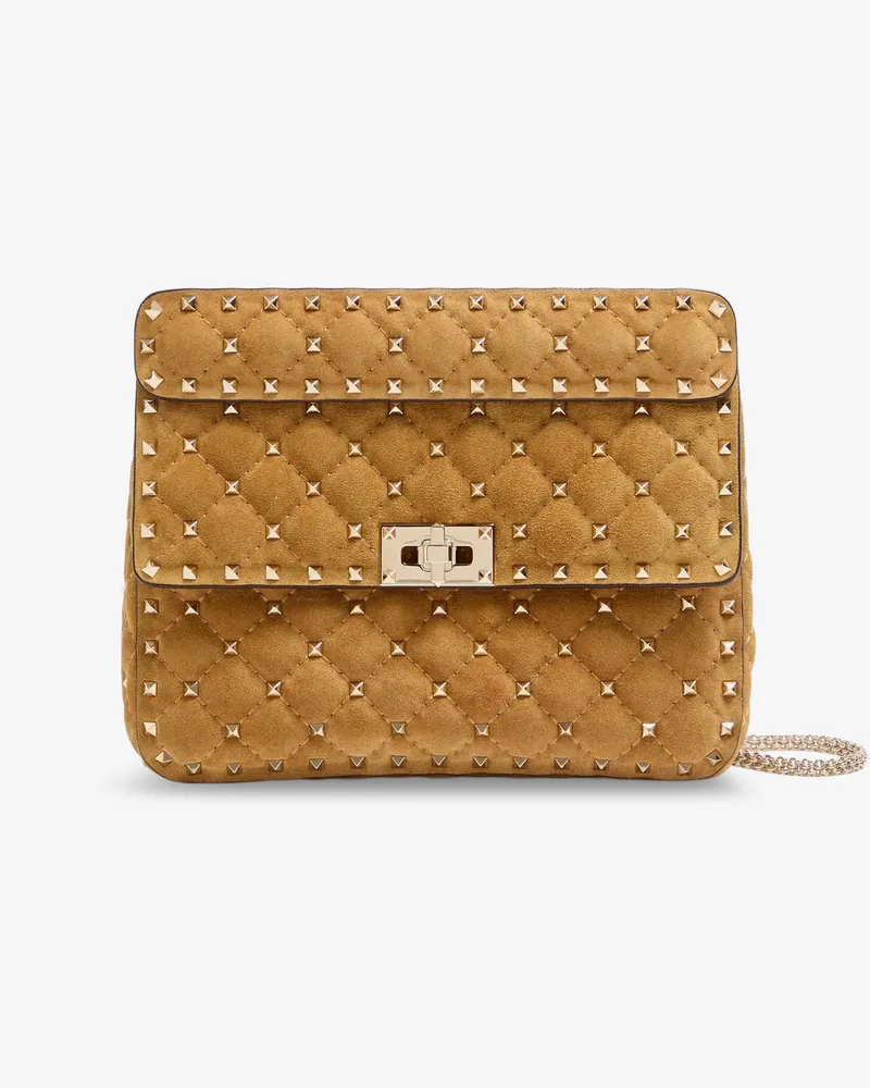 Valentino Garavani Rockstud Spike suede crossbody bag with iconic all-over studs -  - gender_Woman Beige