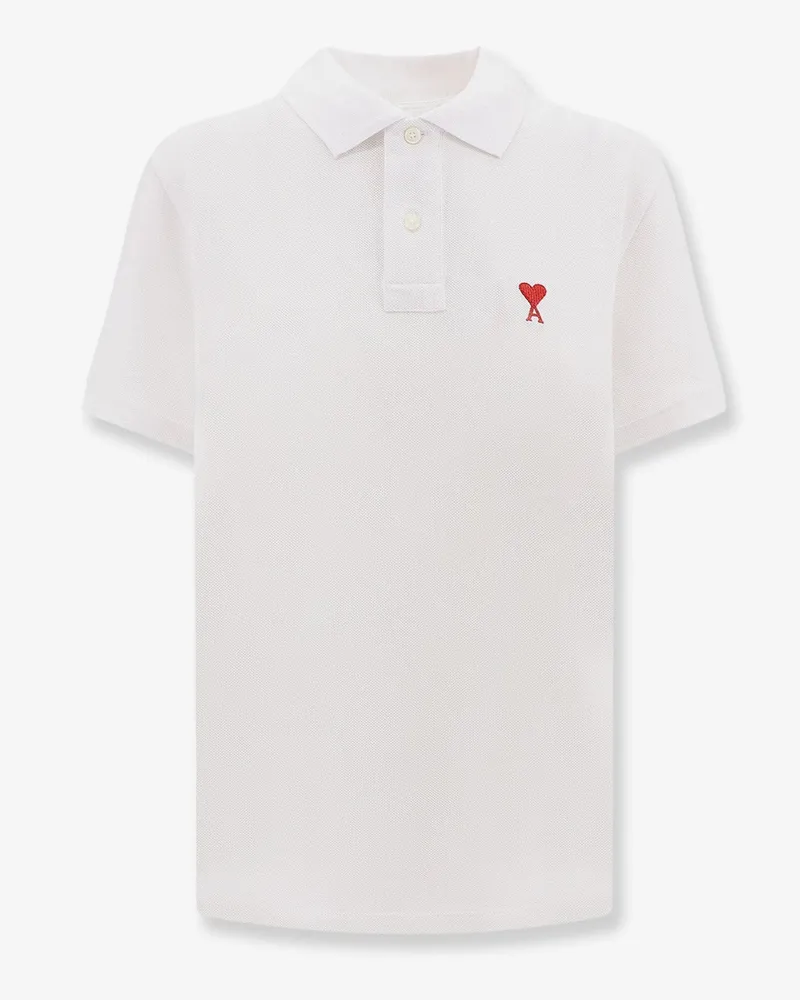 AMI Paris Cotton polo shirt with iconic embroidery -  - gender_Man White