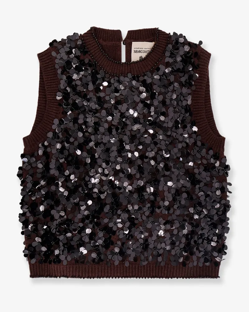 Semicouture Wool and cashmere vest with sequins -  - gender_Woman Brown