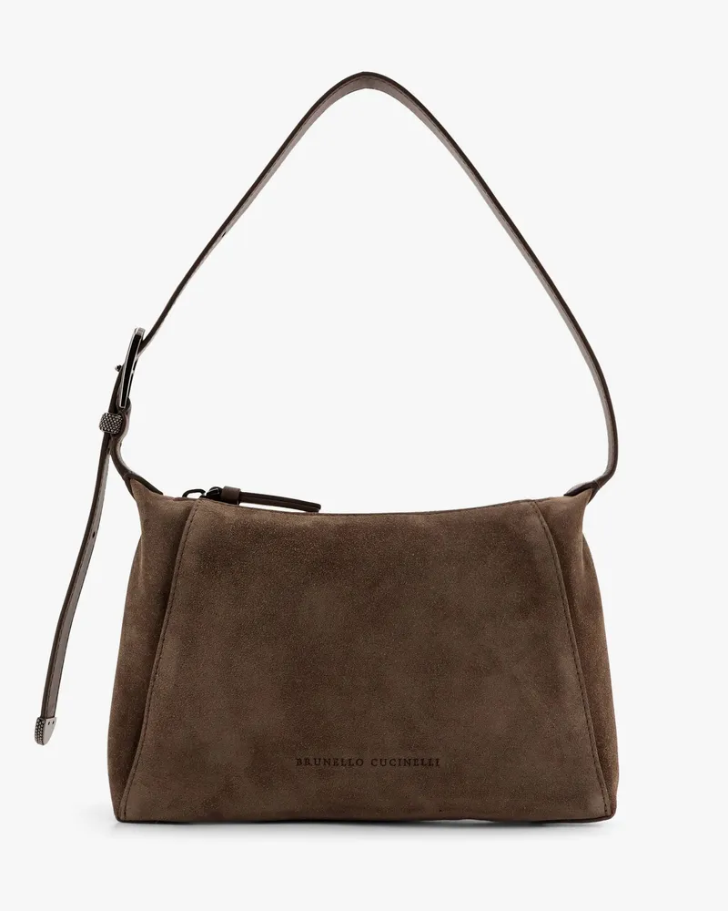 Brunello Cucinelli Suede and leather shoulder bag with monili detail -  - gender_Woman 