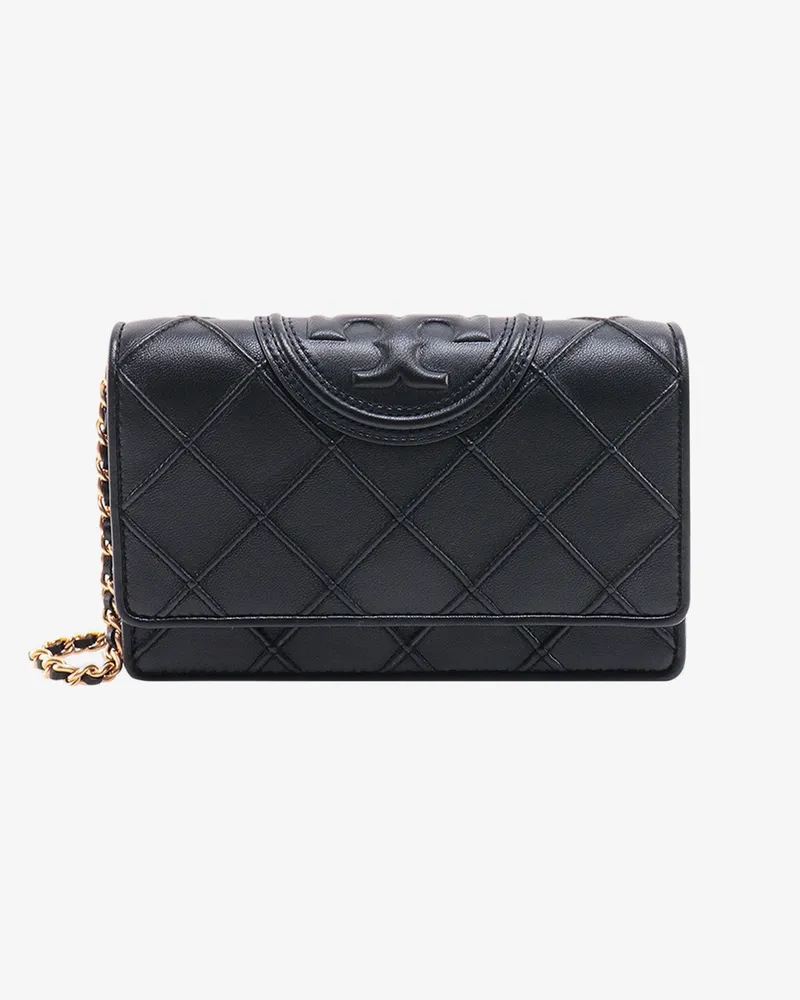 Tory Burch Stitched leather shoulder bag with embossed logo -  - gender_Woman Black