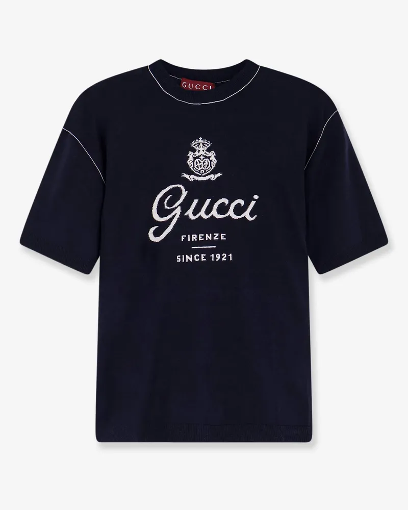 Gucci Silk and linen sweater with  Firenze Since 1921 inlay - GUCCI - gender_Man Blue