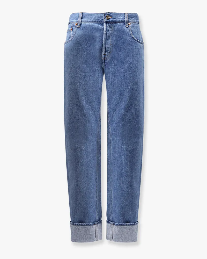 Gucci Jeans with cuff and  Web detail - GUCCI - gender_Man Blue