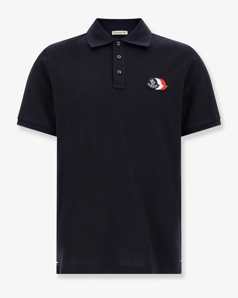 Moncler Cotton polo shirt with tricolor logo patch -  - gender_Man Blue