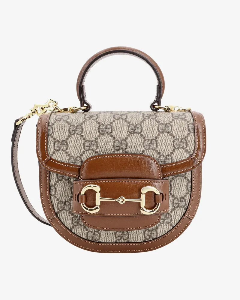 Gucci Gg supreme fabric and leather handbag with iconic horsebit -  - gender_Woman Brown