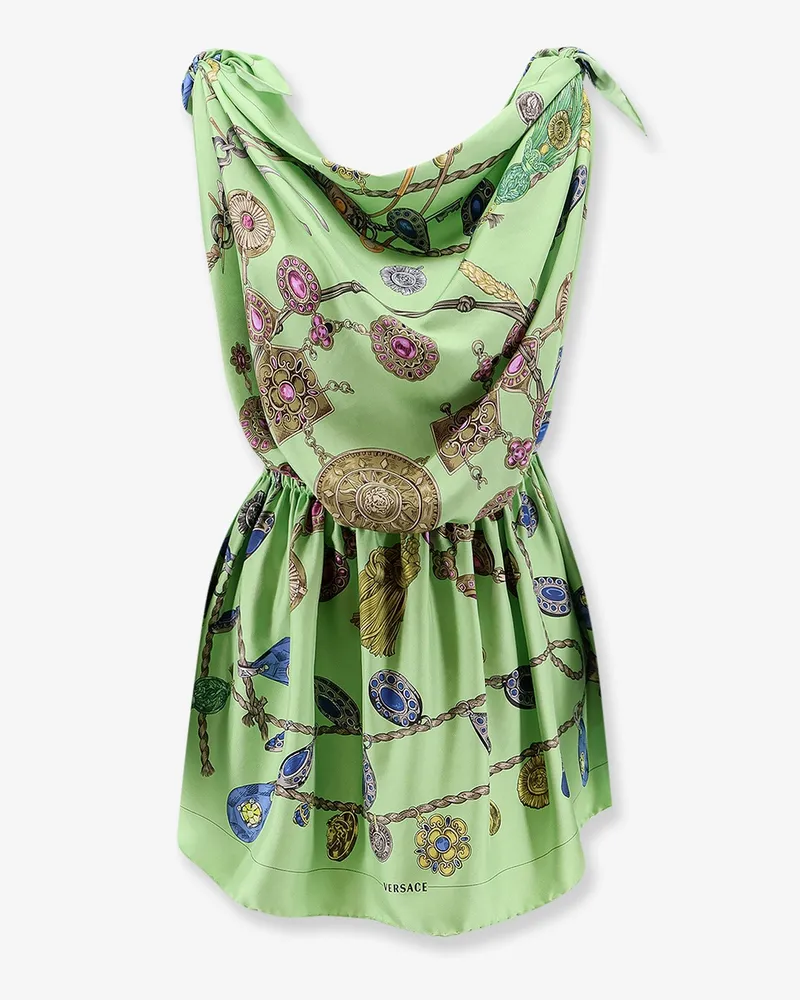 Versace Printed silk twill mini dress -  - gender_Woman Green