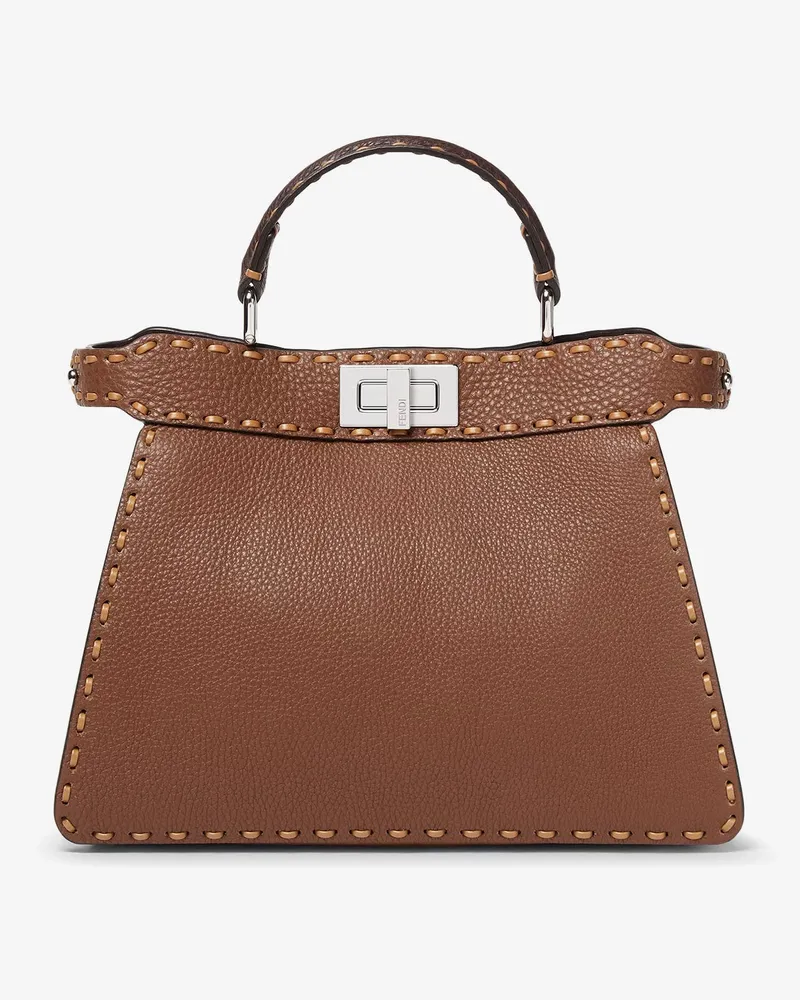 Fendi Peekaboo IseeU Small leather shoulder bag with Selleria macro stitching -  - gender_Woman Brown