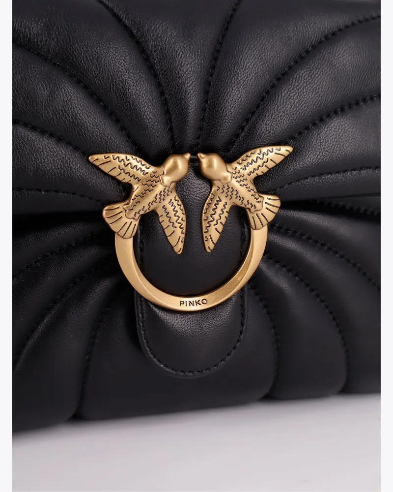 Pinko Matelassé leather shoulder bag with love birds buckle -  - gender_Woman Black