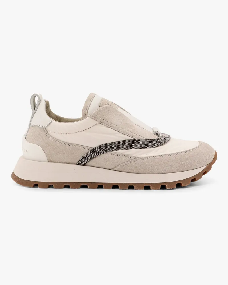 Brunello Cucinelli Low-top suede and nylon sneakers with monili details -  - gender_Woman 