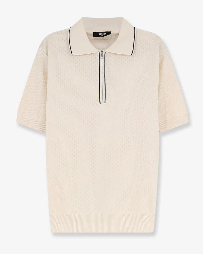 Fendi Cotton and silk polo shirt with FF embroidery -  - gender_Man Beige