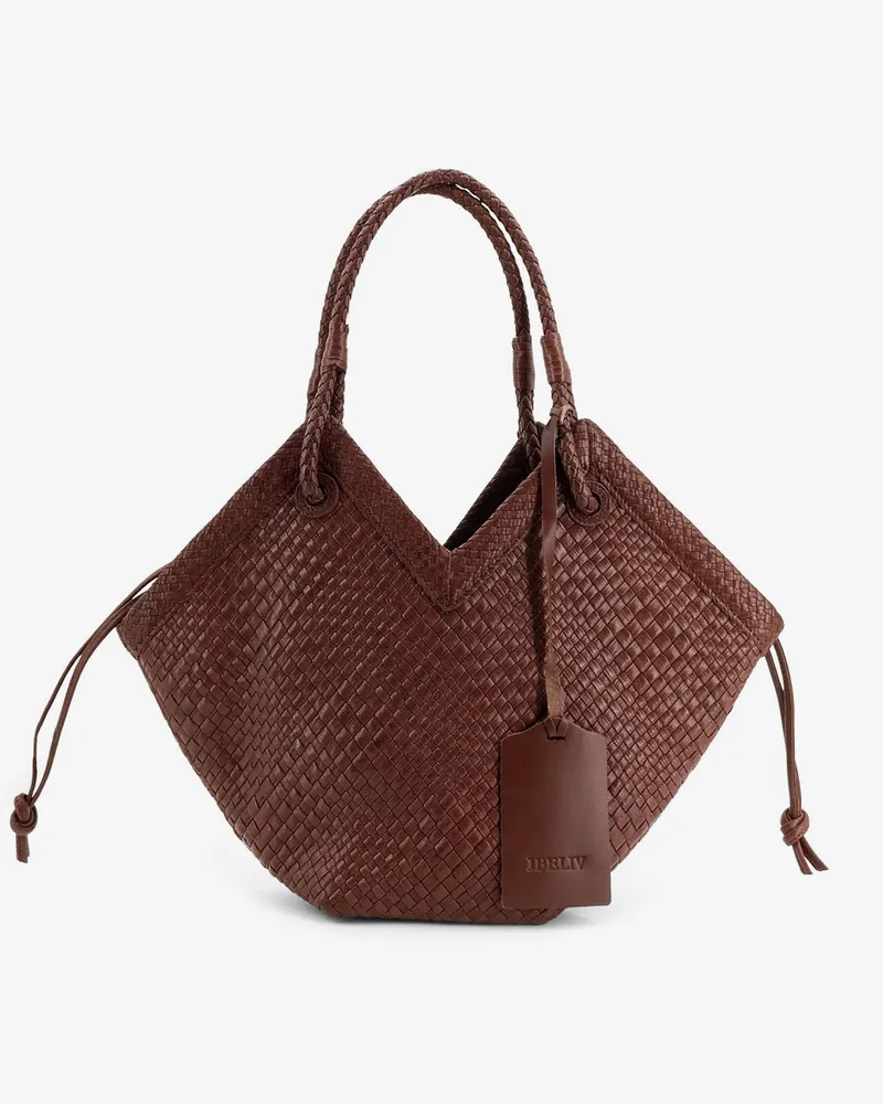 IBELIV Trinity Medium vegetable-tanned leather shoulder bag with a woven pattern -  - gender_Woman Brown
