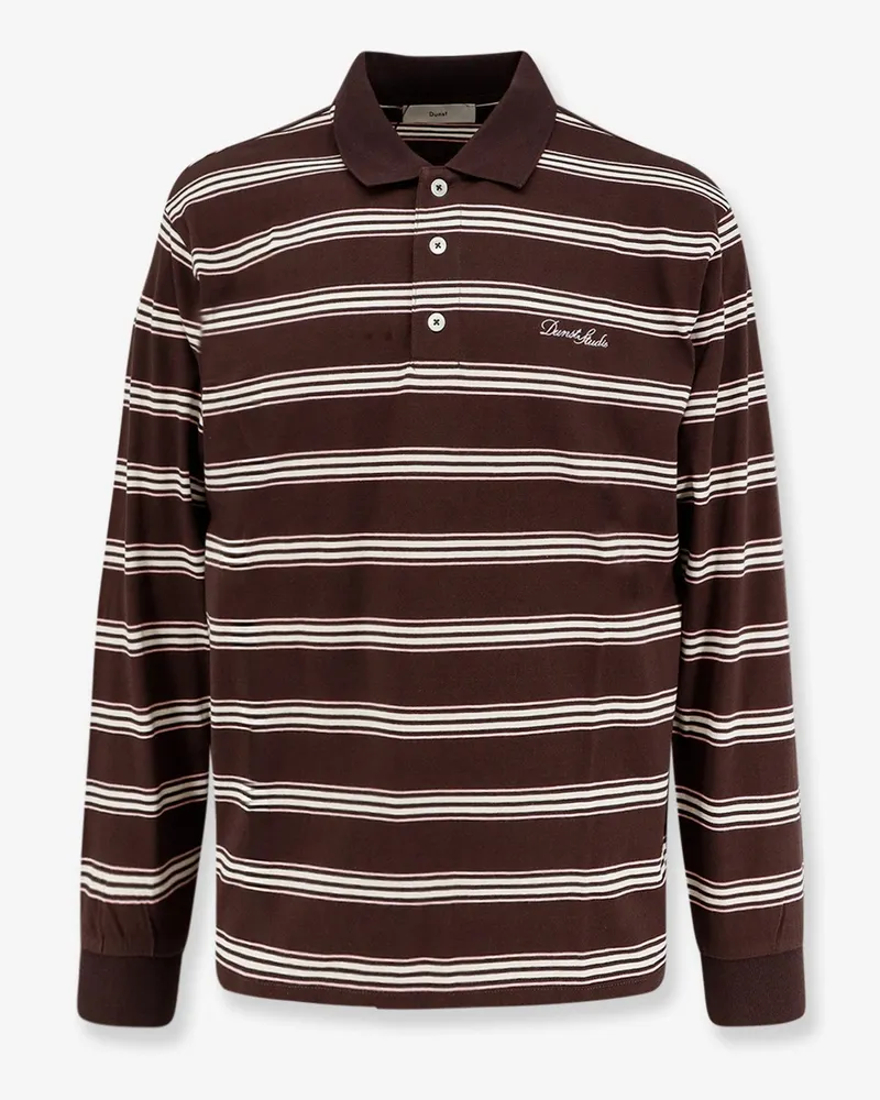 Dunst Cotton polo shirt with striped pattern -  - gender_Unisex Brown