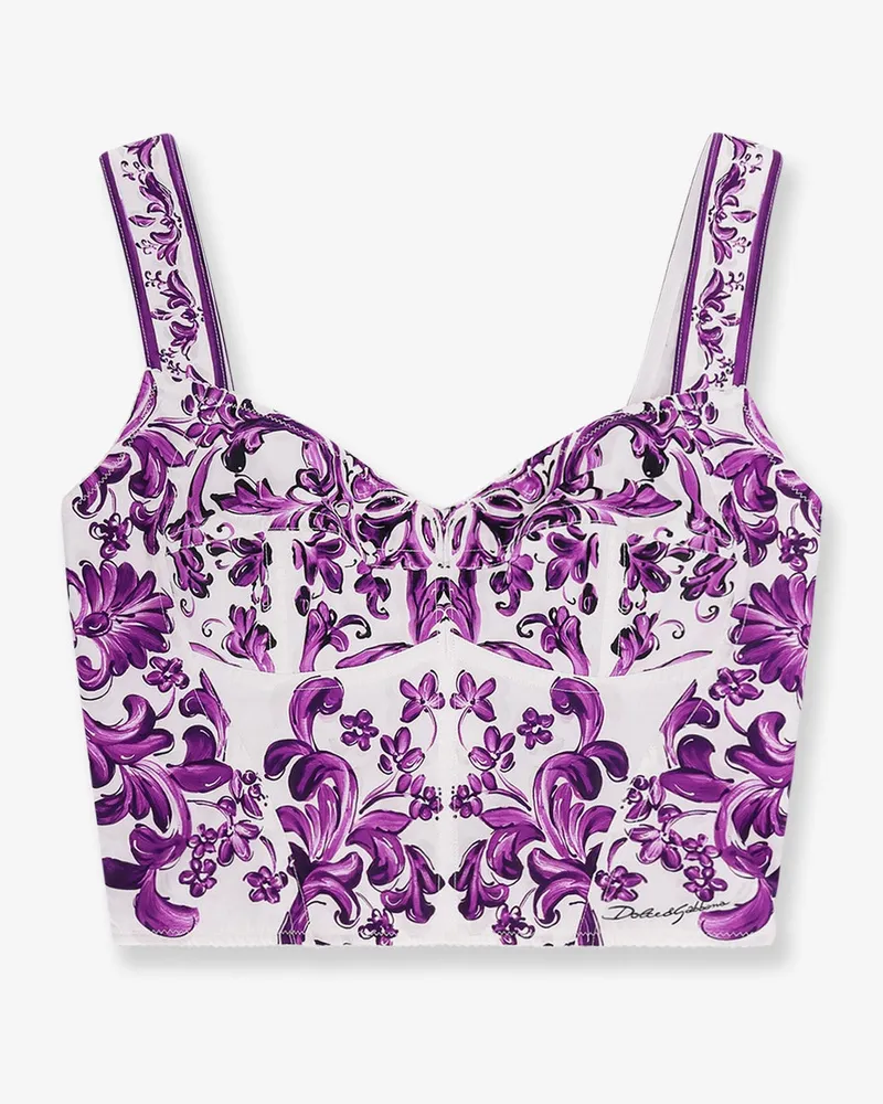 Dolce & Gabbana Cotton blend bustier top with Maiolica print -  - gender_Woman Purple