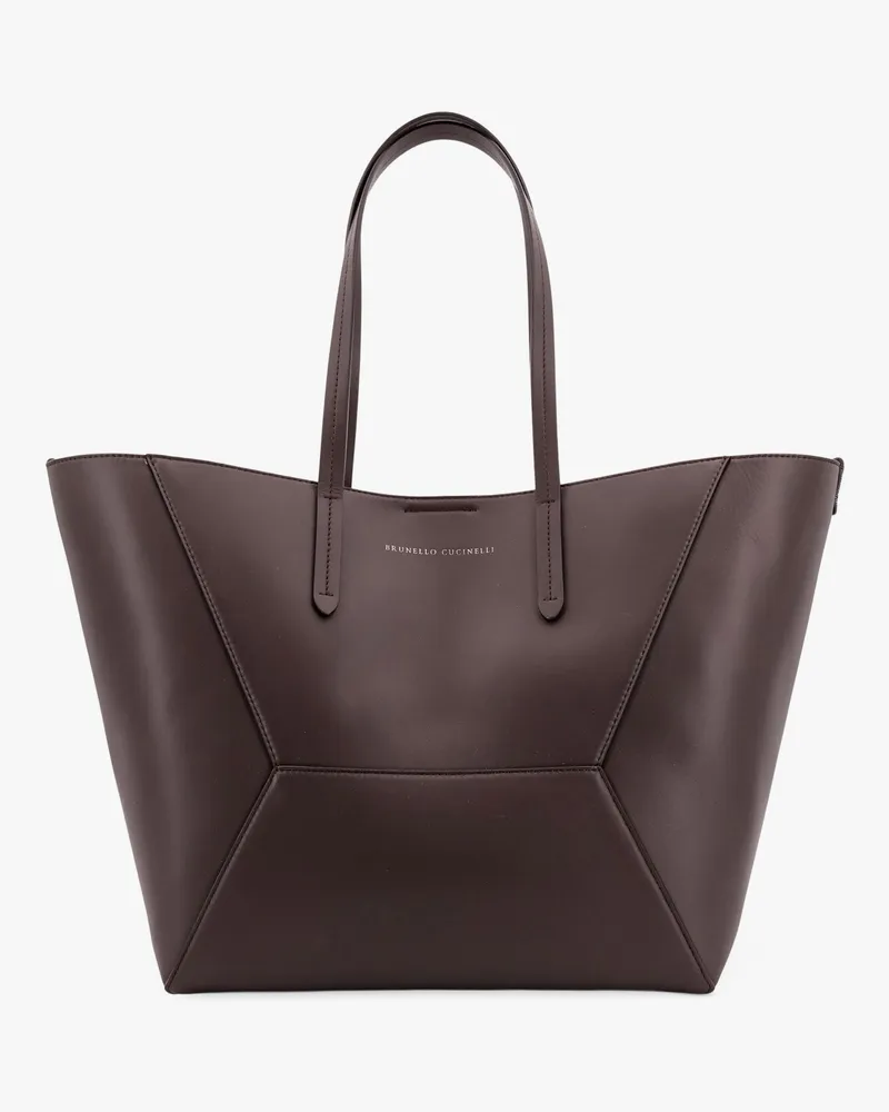 Brunello Cucinelli Leather shoulder bag with frontal logo -  - gender_Woman Brown