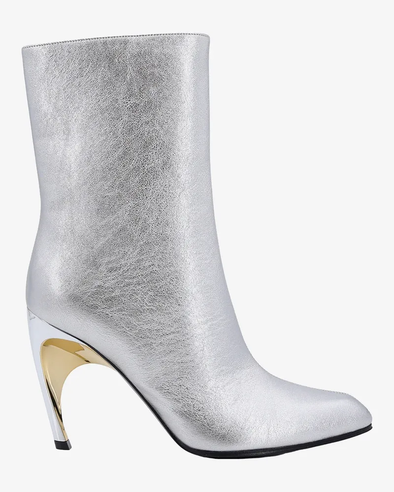 Alexander McQueen Laminated leather ankle boots -  - gender_Woman Silver