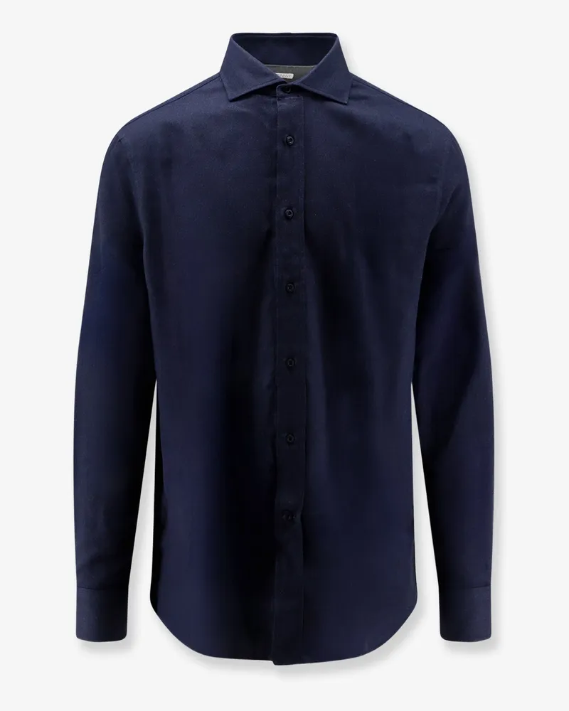 Brunello Cucinelli Cotton and lyocell shirt -  - gender_Man Blue